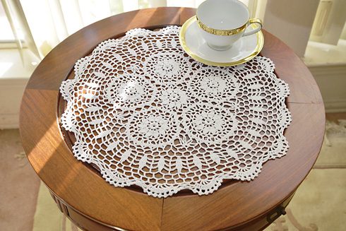 White color Crochet Round Table Topper. 16"x16" Round. 2 pieces